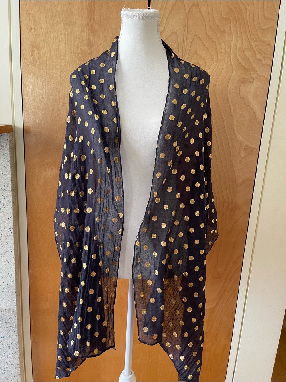 Women's Black and Gold Polka Dot Scarf/Wrap